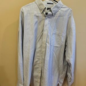 Lands' End Men's Blue and White Striped Shirt